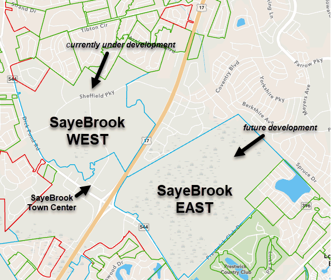 SayeBrook new home community map of current and future development